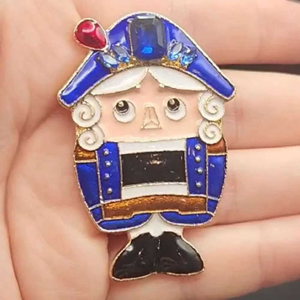 Chubby Nutcracker Christmas Brooch Faux Jewel and Enamel Holiday